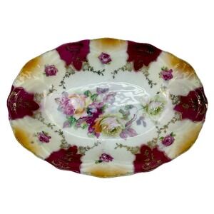 Vintage BT Co Germany Porcelain Dish Hand Painted Gold Trim Floral Oval 6.5"